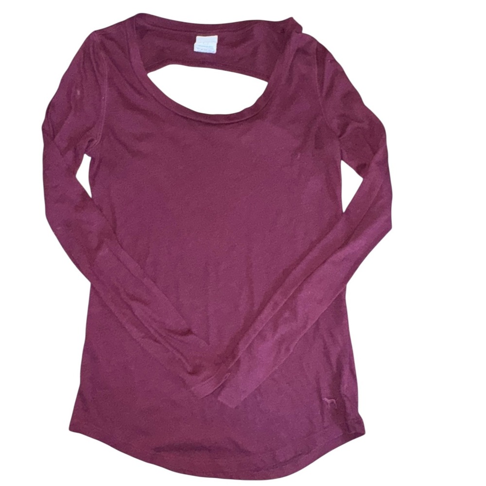 PINK by Victoria's Secret Long Sleeve Cutout Back Shirt Burgundy Women's Size M